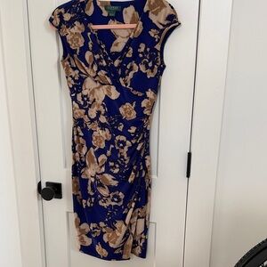 Lauren Ralph Lauren Navy and Tan Floral Midi Dress